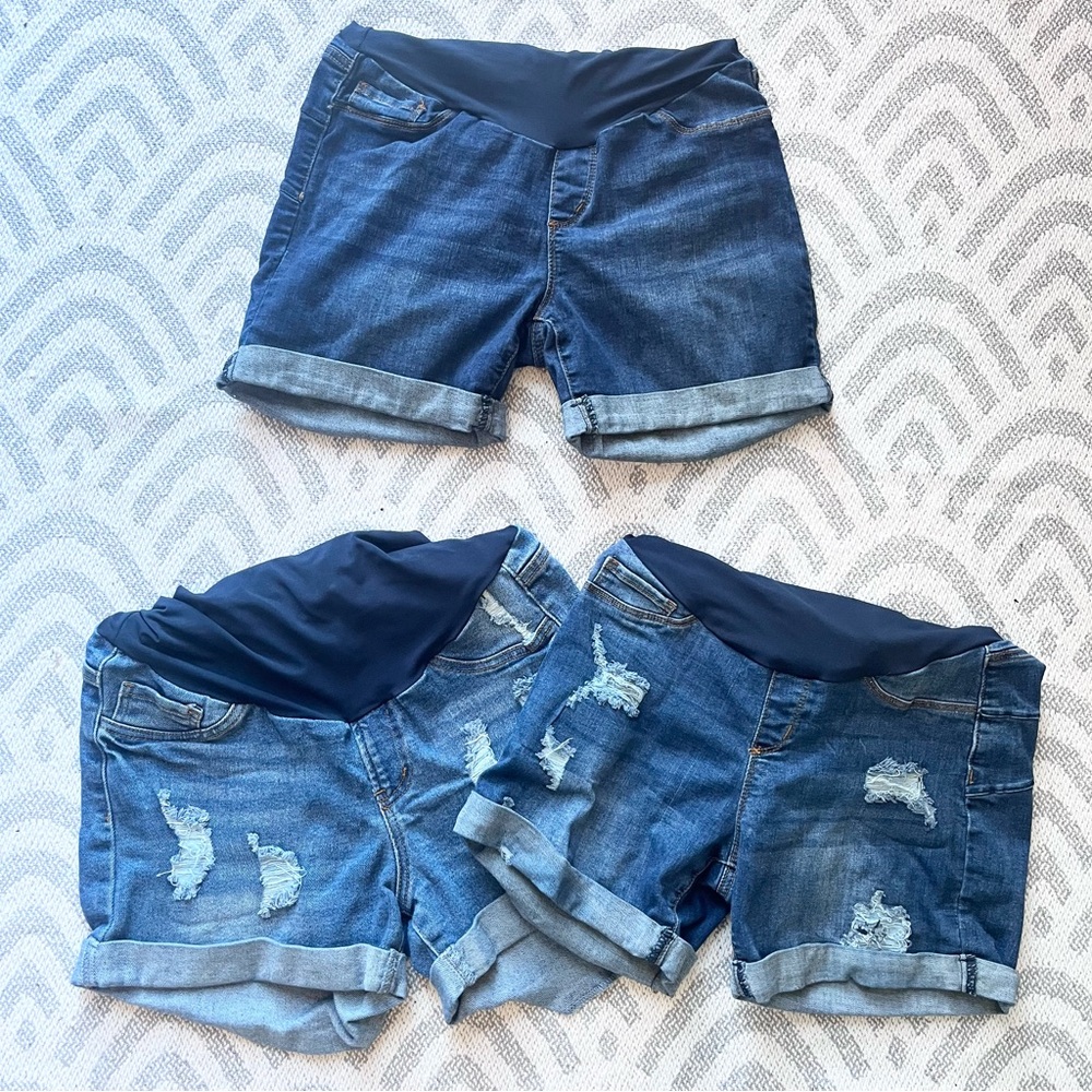 S.O.N.G. Maternity Denim Jean Maternity Shorts Medium Full Belly Panel